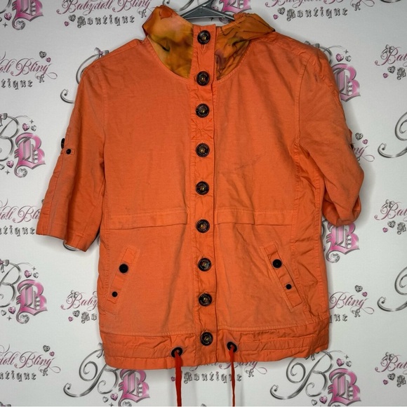 marccain sports Sweaters - Marccain sports sweater 3/4 sleeve orange tie dye buttons floral hood mesh y2k